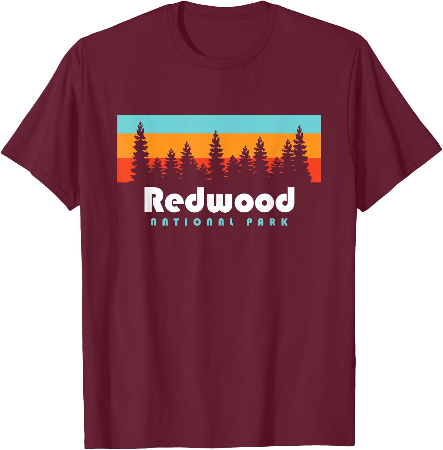 Redwood National Park California Retro Vintage Trees T-Shirt - T-Shirt | Maroon