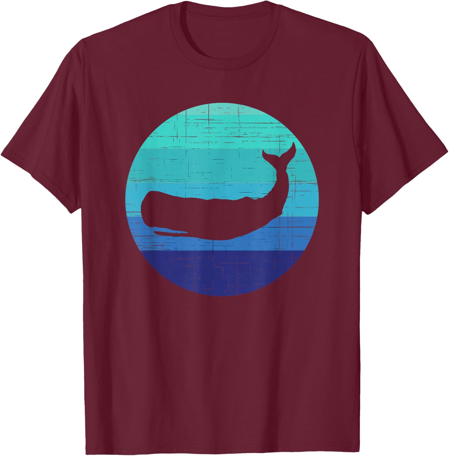 Retro Sunset Sperm Whale Silhouette T-Shirt - T-Shirt | Maroon
