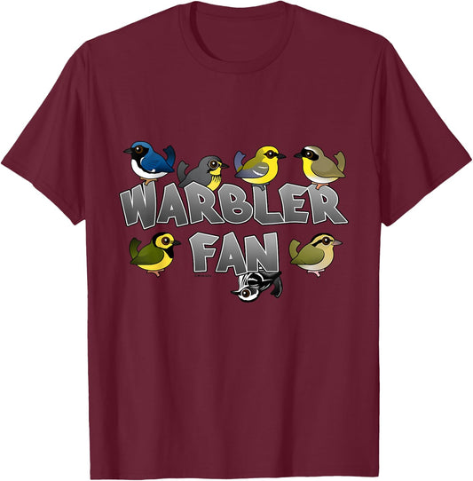 Warbler Fan Cute Cartoon Birds Birder Birdwatcher Gift T-Shirt - T-Shirt | Maroon