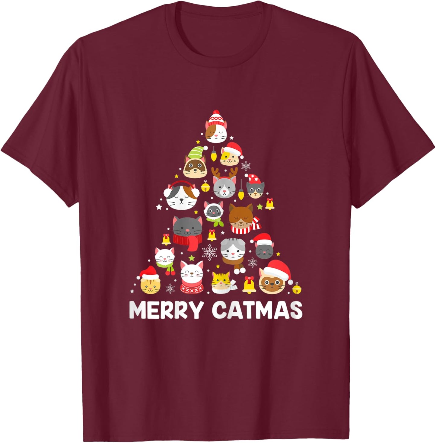 Merry Catmas Funny Christmas Cat Shirt for Cat Lovers T-Shirt - T-Shirt | Maroon