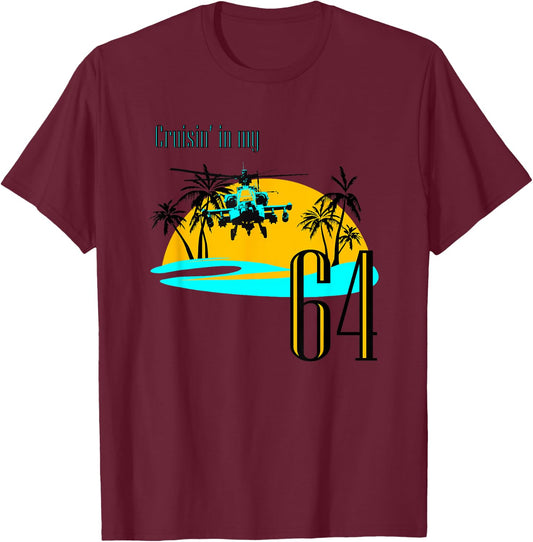 Aviation Helicopter Beach shirt with AH-64 Apache Palm Tree T-Shirt - T-Shirt | Maroon