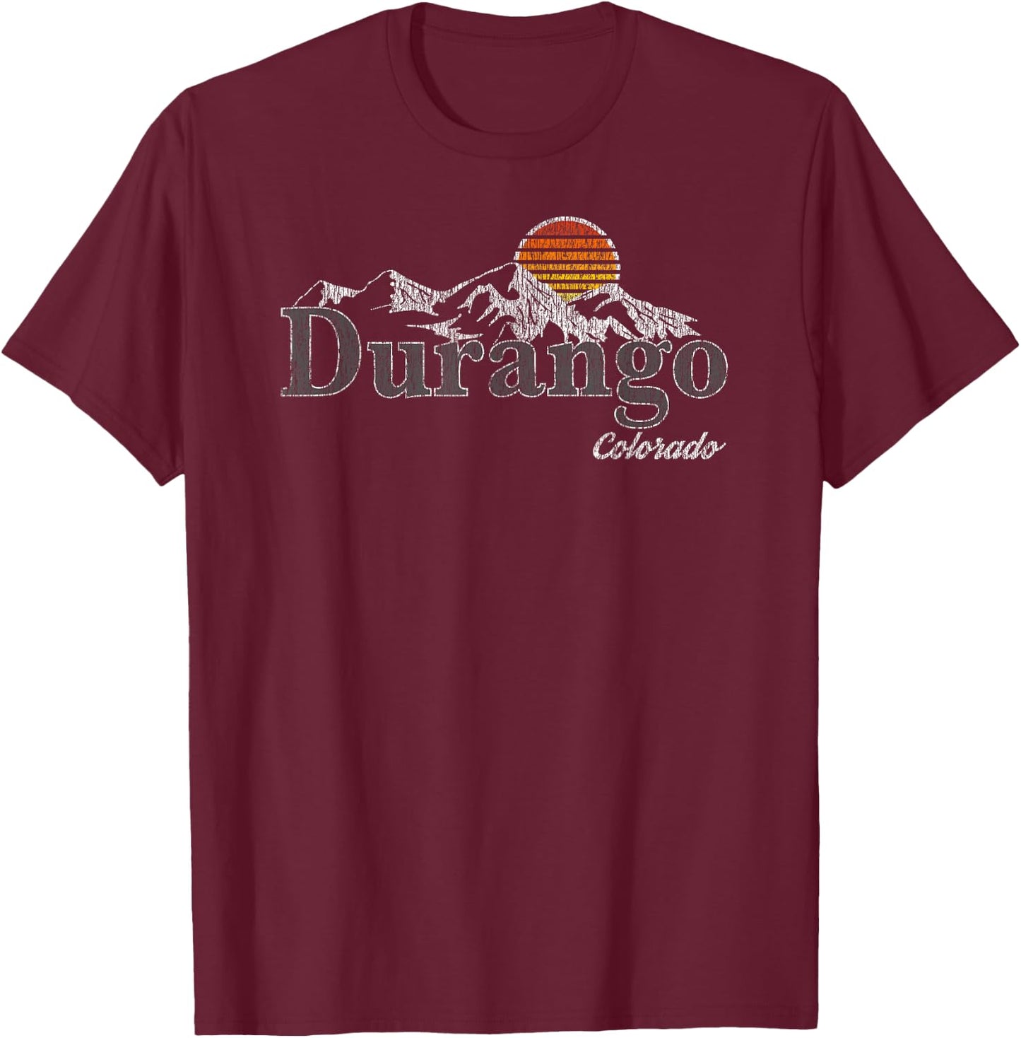 Retro Durango Colorado Mountain T-Shirt - T-Shirt | Maroon