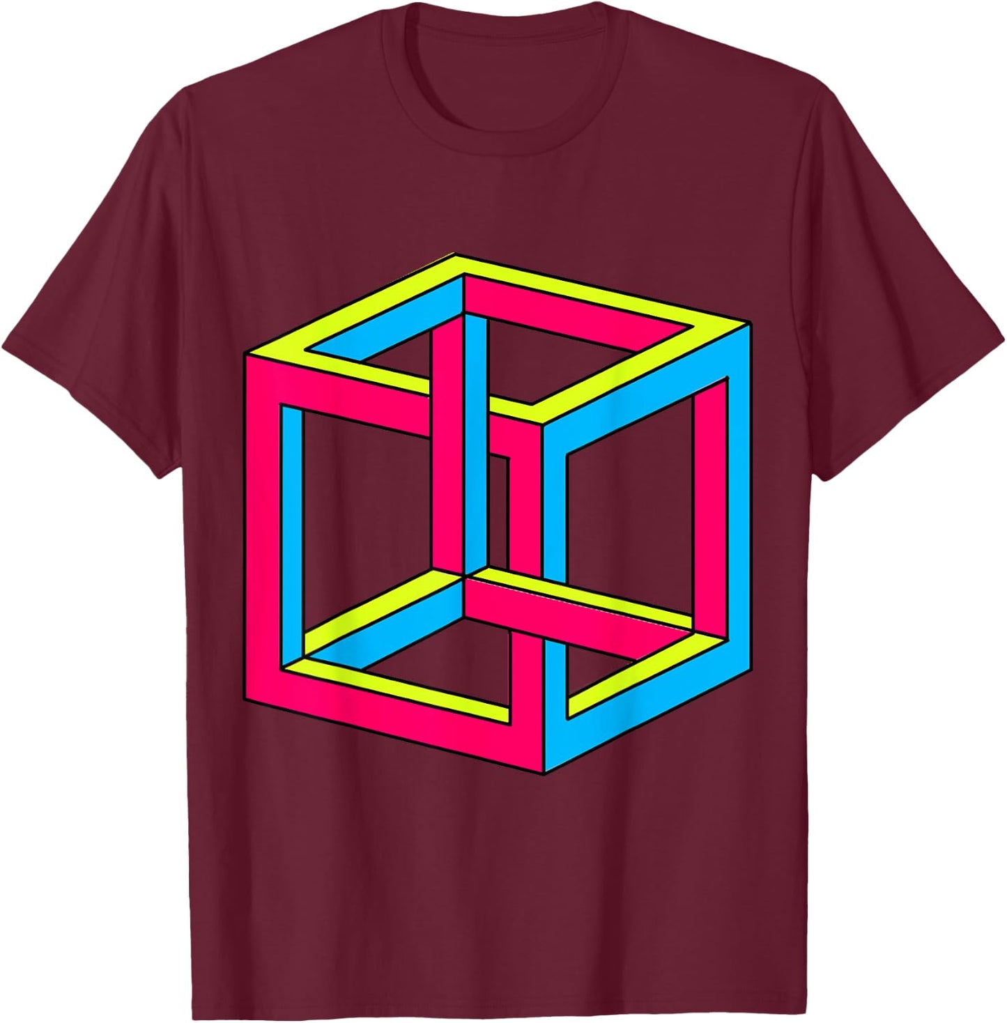 Sheldon Impossible Cube Optical Illusion Art Gift T-Shirt - T-Shirt | Maroon
