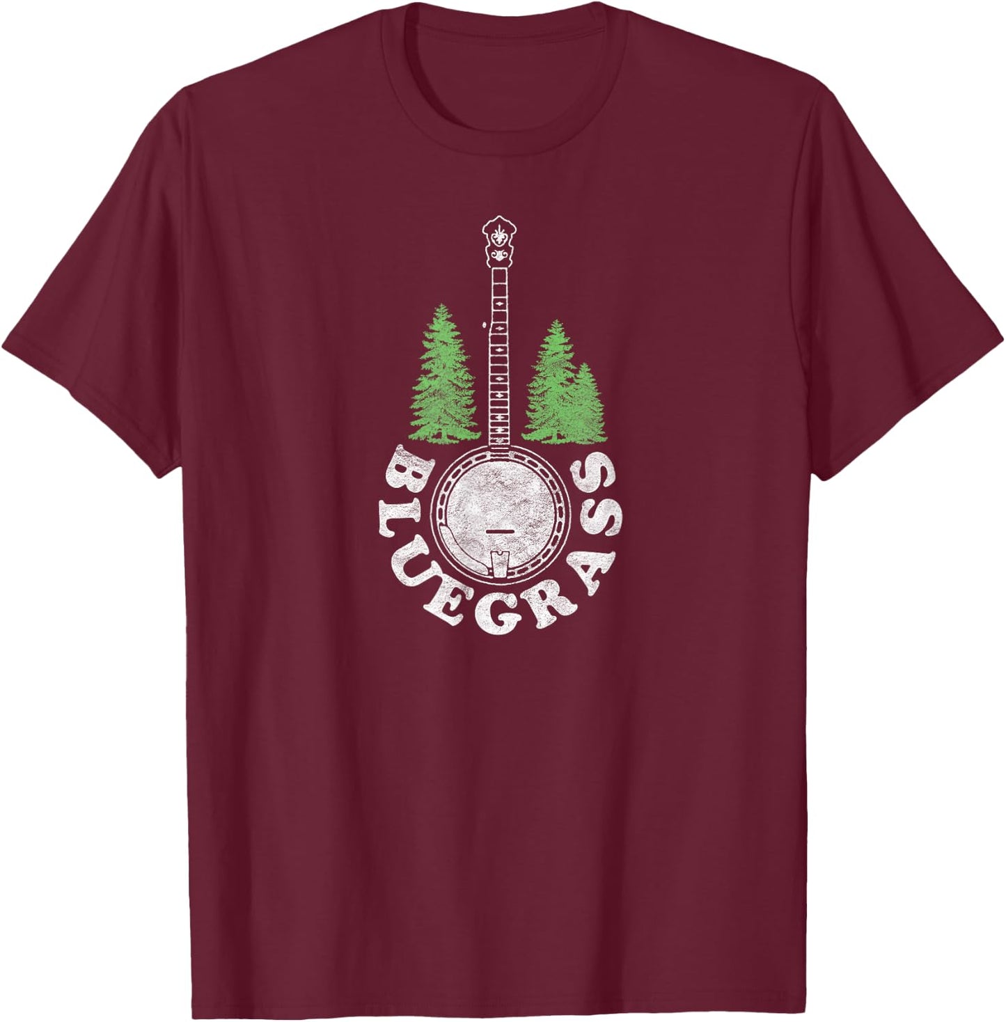 Bluegrass Banjo Trees Retro Bluegrass Old School 80s Music T-Shirt - T-Shirt | Maroon