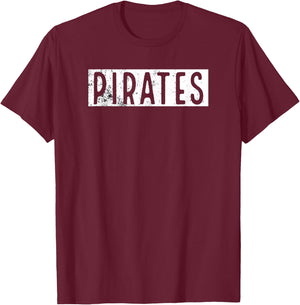 Pirates School Spirit Mascot Distressed Cutout T Shirt T-Shirt - T-Shirt | Maroon