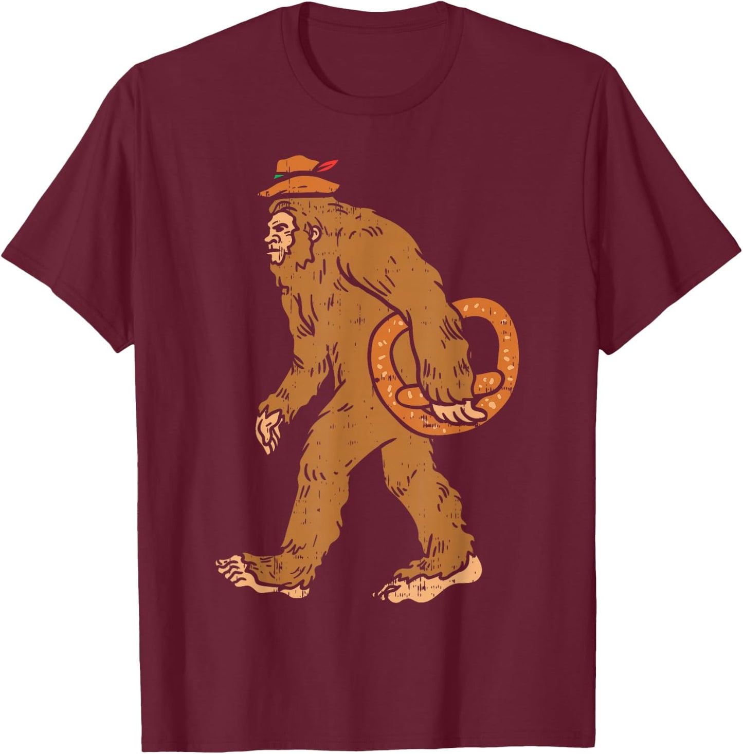 German Bigfoot Sasquatch Pretzel Funny Oktoberfest Men Kids T-Shirt - T-Shirt | Maroon