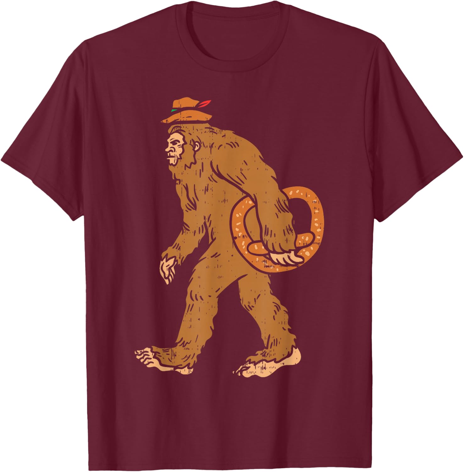 German Bigfoot Sasquatch Pretzel Funny Oktoberfest Men Kids T-Shirt - T-Shirt | Maroon
