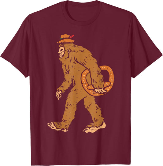 German Bigfoot Sasquatch Pretzel Funny Oktoberfest Men Kids T-Shirt - T-Shirt | Maroon