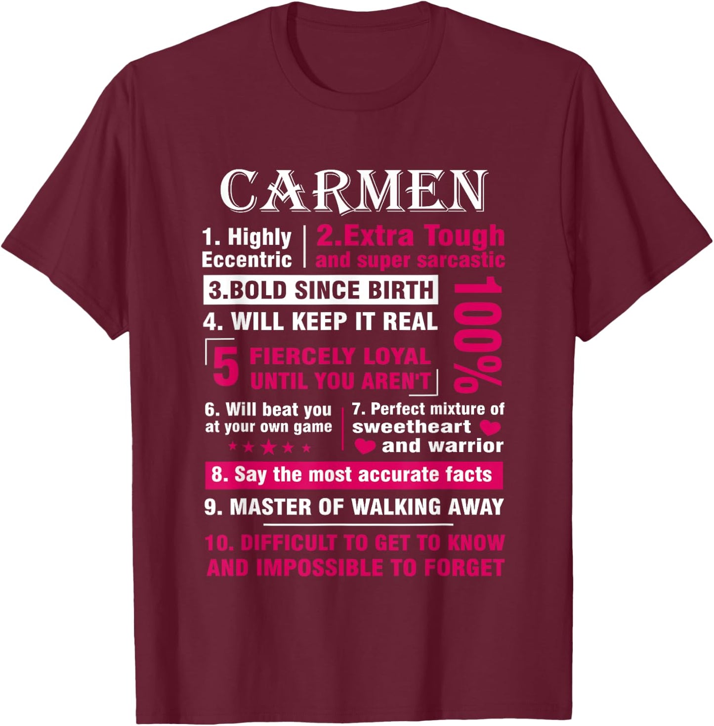 CARMEN Highly Eccentric 10 Facts Shirt First Name shirt T-Shirt - T-Shirt | Maroon