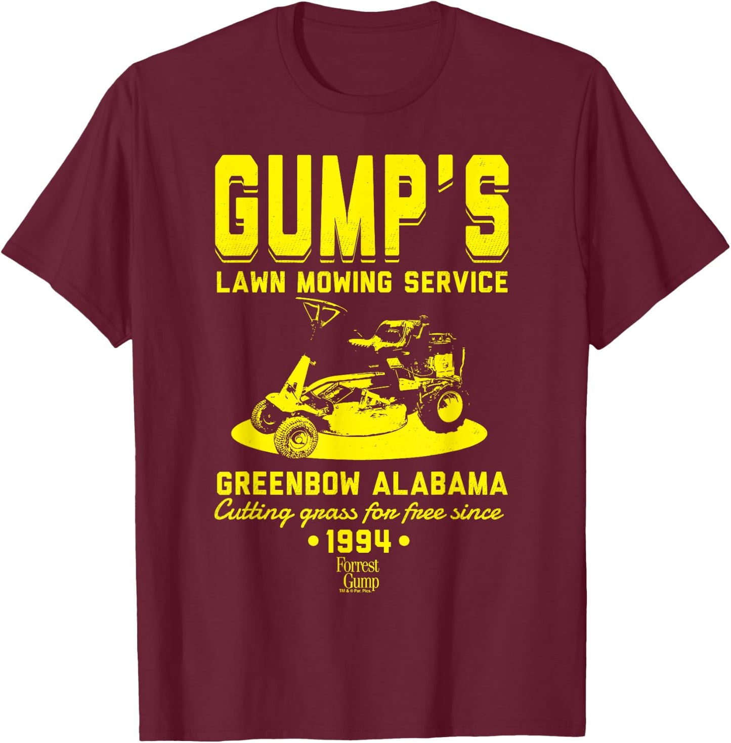 Forrest Gump Gump's Lawn Mowing Service T-Shirt - T-Shirt | Maroon