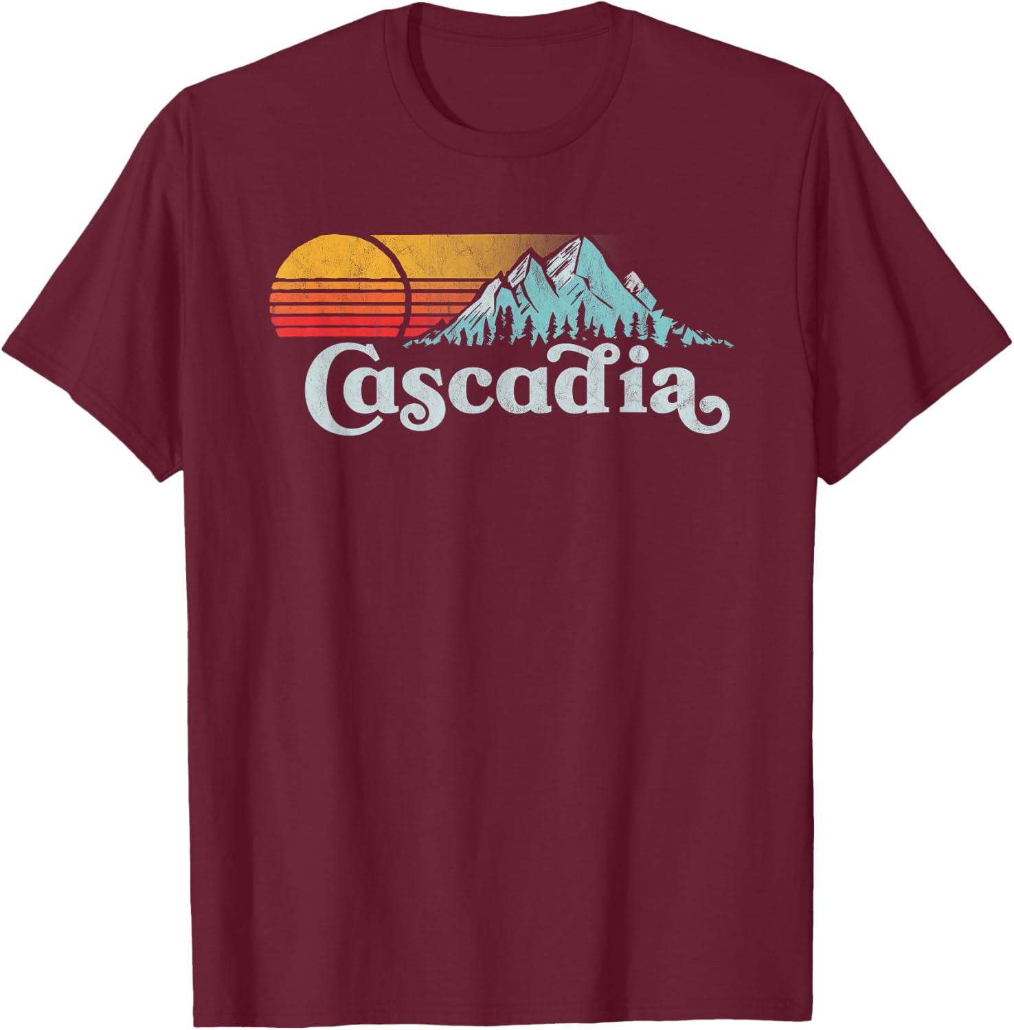 Mountain Life Outdoor Junkie Vintage Cascadia Retro Distressed Vibe Mountains T-Shirt - T-Shirt | Maroon