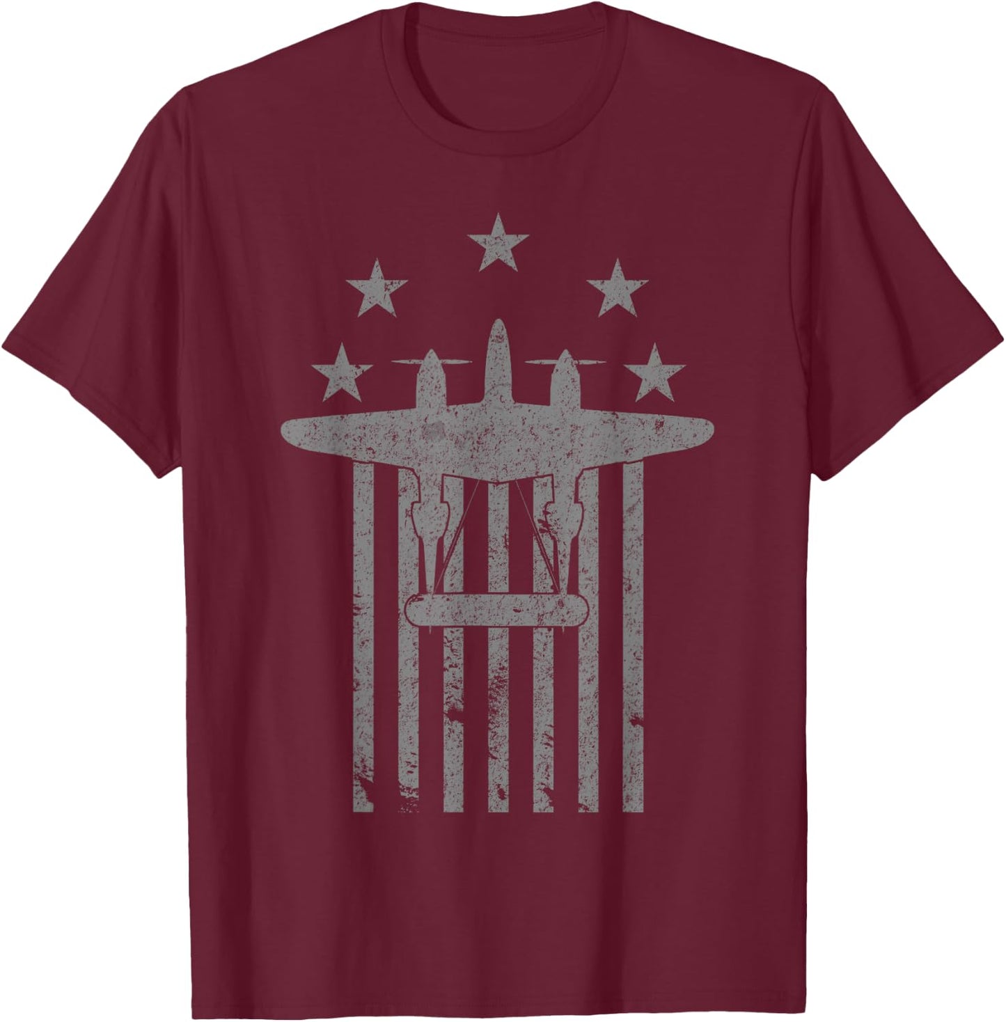 P-38 Lightning "Stars & Bars Series" WWII Airplane T-Shirt - T-Shirt | Maroon
