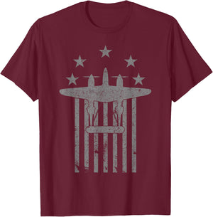 P-38 Lightning "Stars & Bars Series" WWII Airplane T-Shirt - T-Shirt | Maroon