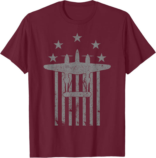 P-38 Lightning "Stars & Bars Series" WWII Airplane T-Shirt - T-Shirt | Maroon