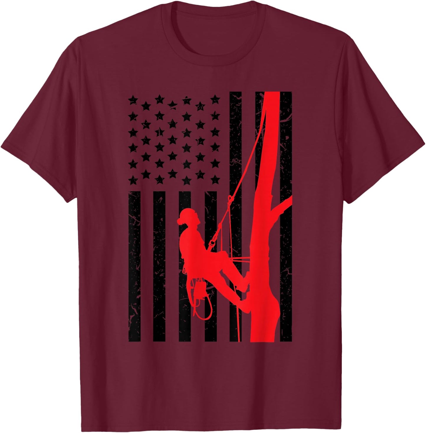 Arborist Patriotic Gift Distressed American Flag 4th of July T-Shirt - T-Shirt | Maroon