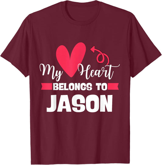 First Name Jason Valentines Day Design for Couples T-Shirt - T-Shirt | Maroon