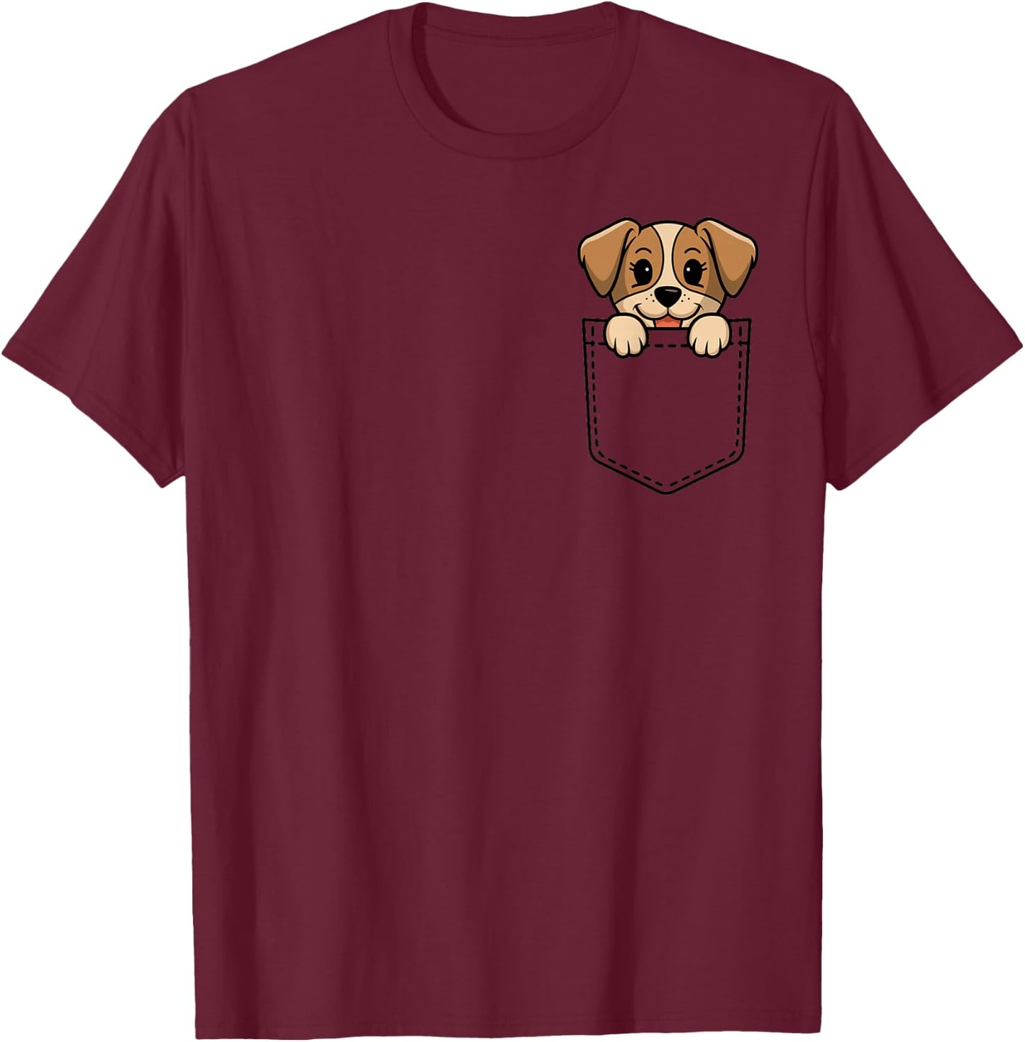 Boys Girls Toddler Cute Zoo Animal Adorable Puppy in Pocket T-Shirt - T-Shirt | Maroon
