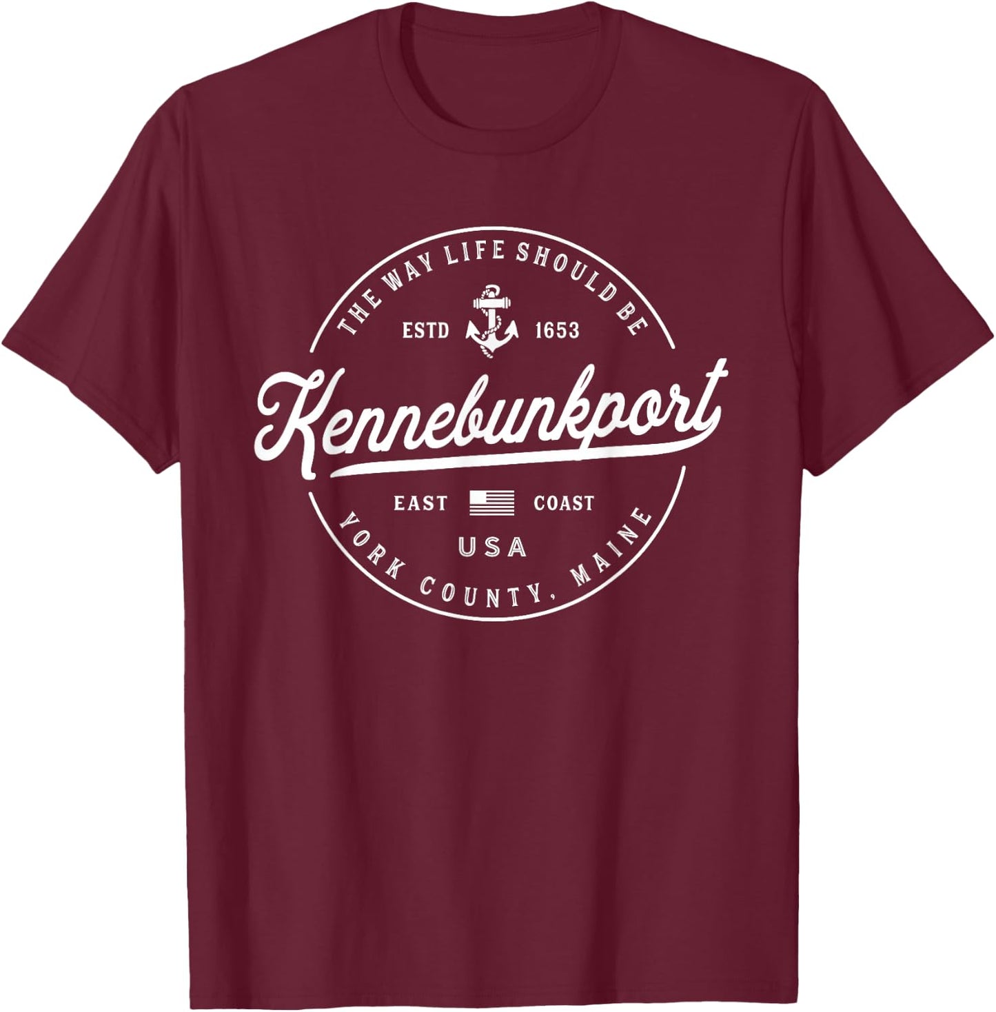 NAUTICAL Anchor Kennebunkport Maine Travel Vacation T-Shirt - T-Shirt | Maroon