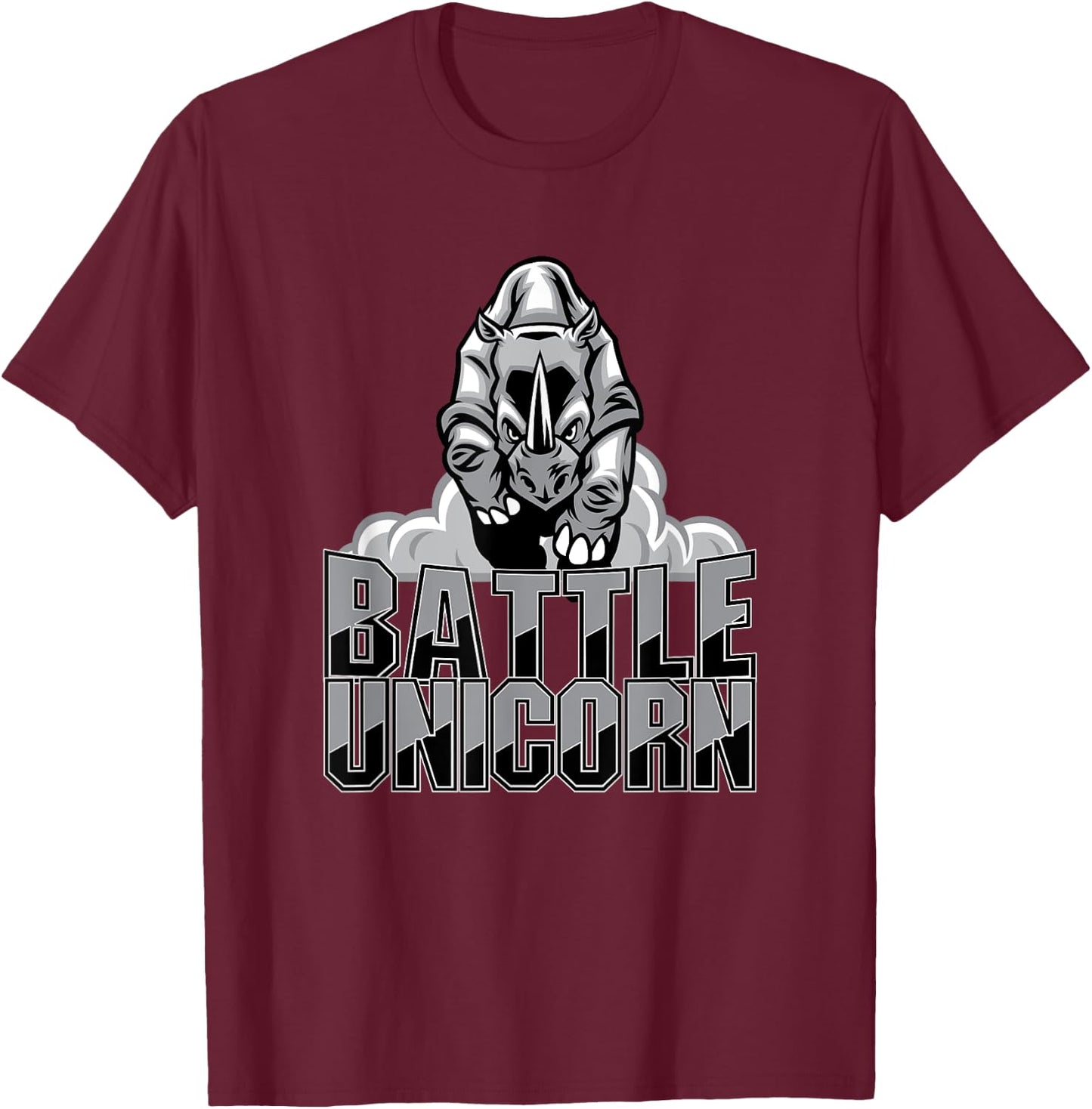 Battle Unicorn - Funny Rhino Rainbow Safari T-Shirt - T-Shirt | Maroon