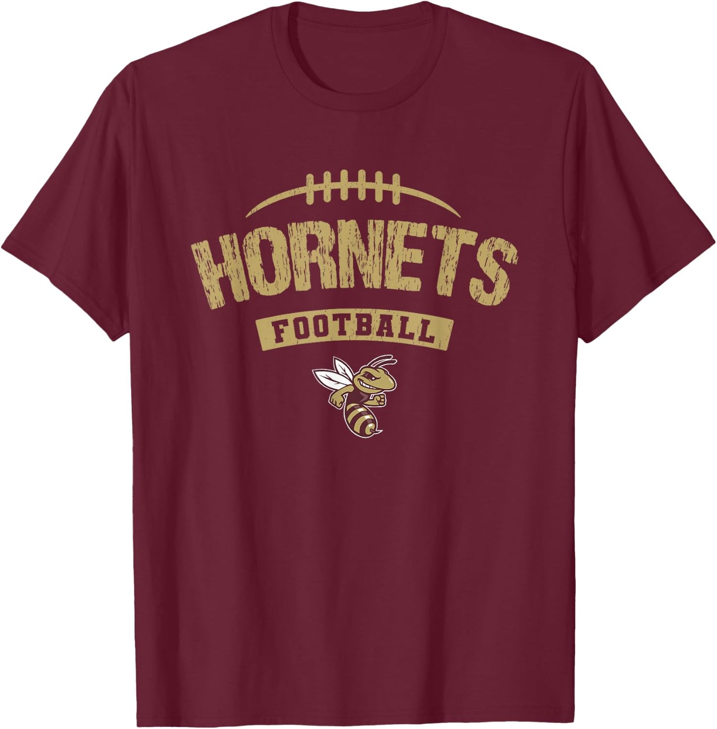 Licking Heights Hornets Logo Football Distressed HS T-Shirt - T-Shirt | Maroon