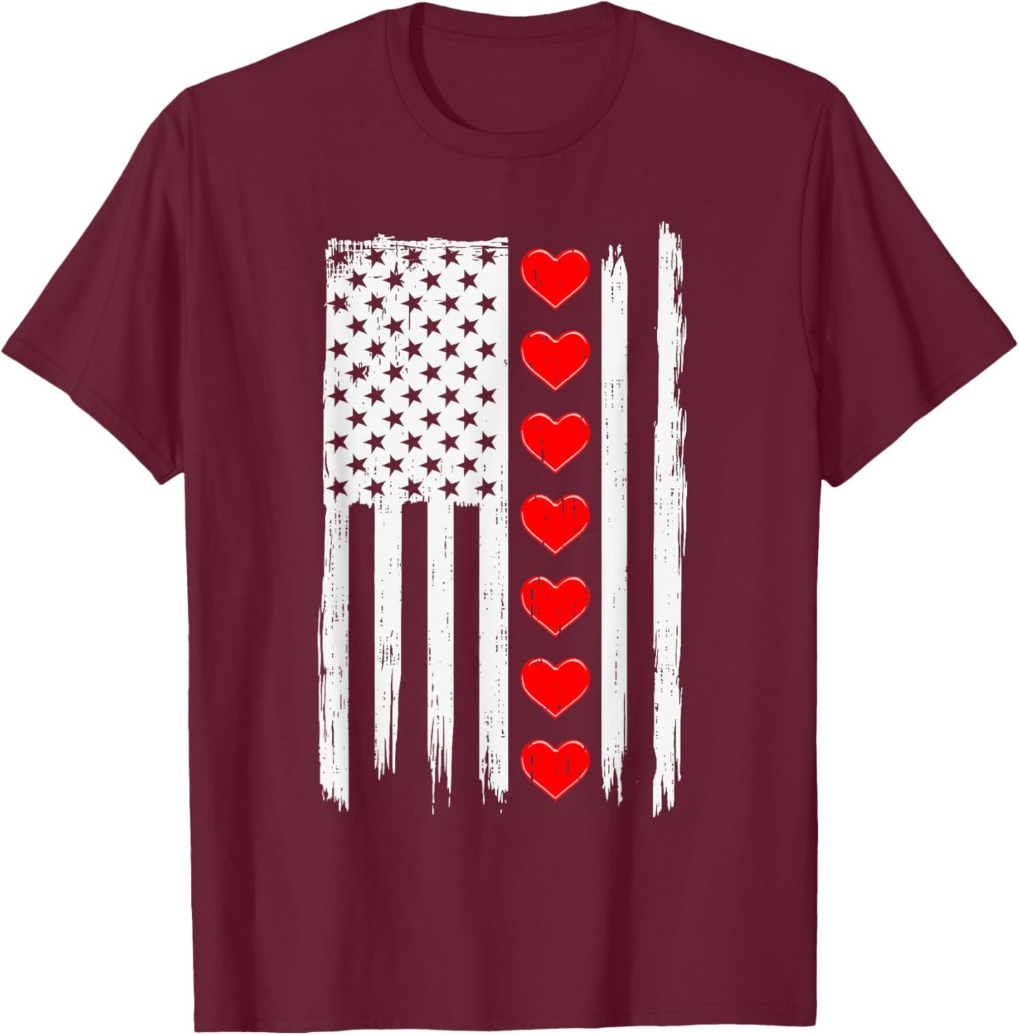 Valentines Day USA American Flag Hearts For Boys Kids T-Shirt - T-Shirt | Maroon