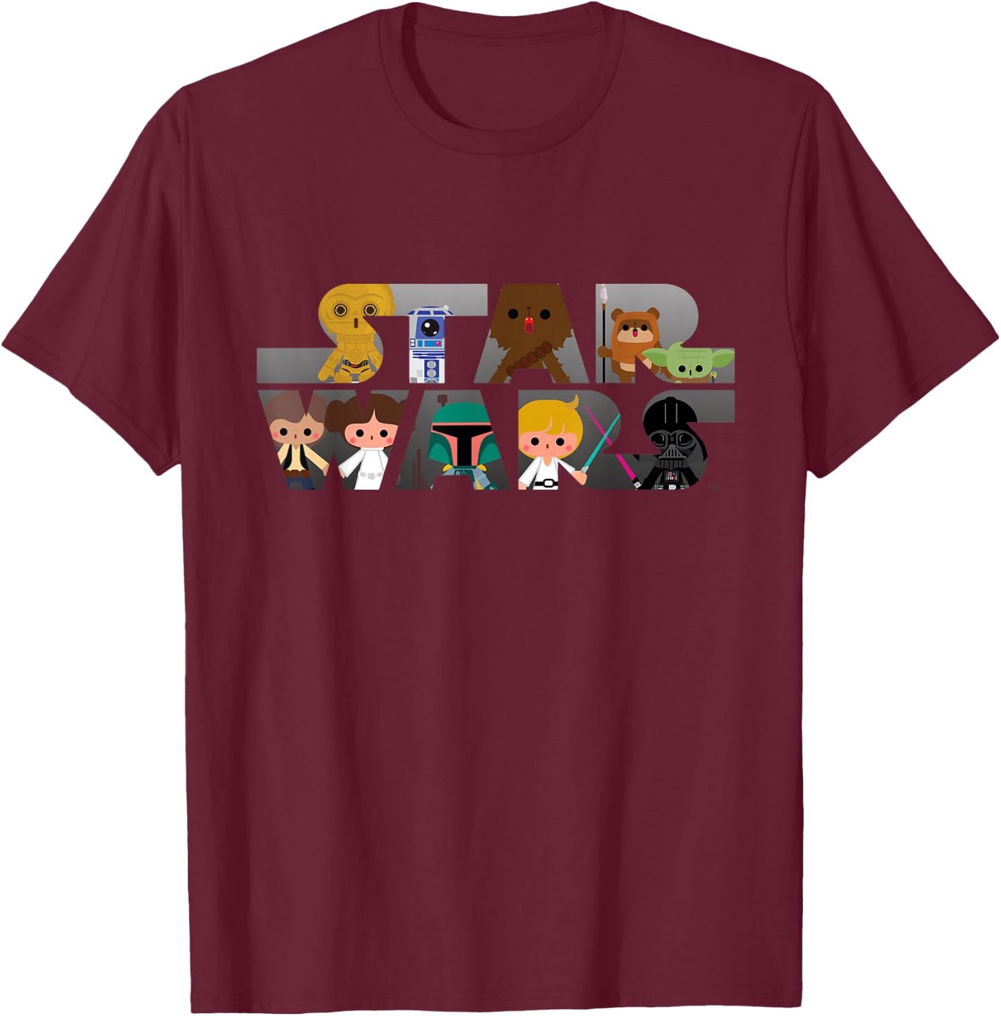 Star Wars Logo Kawaii Multi-Character T-Shirt - T-Shirt | Maroon