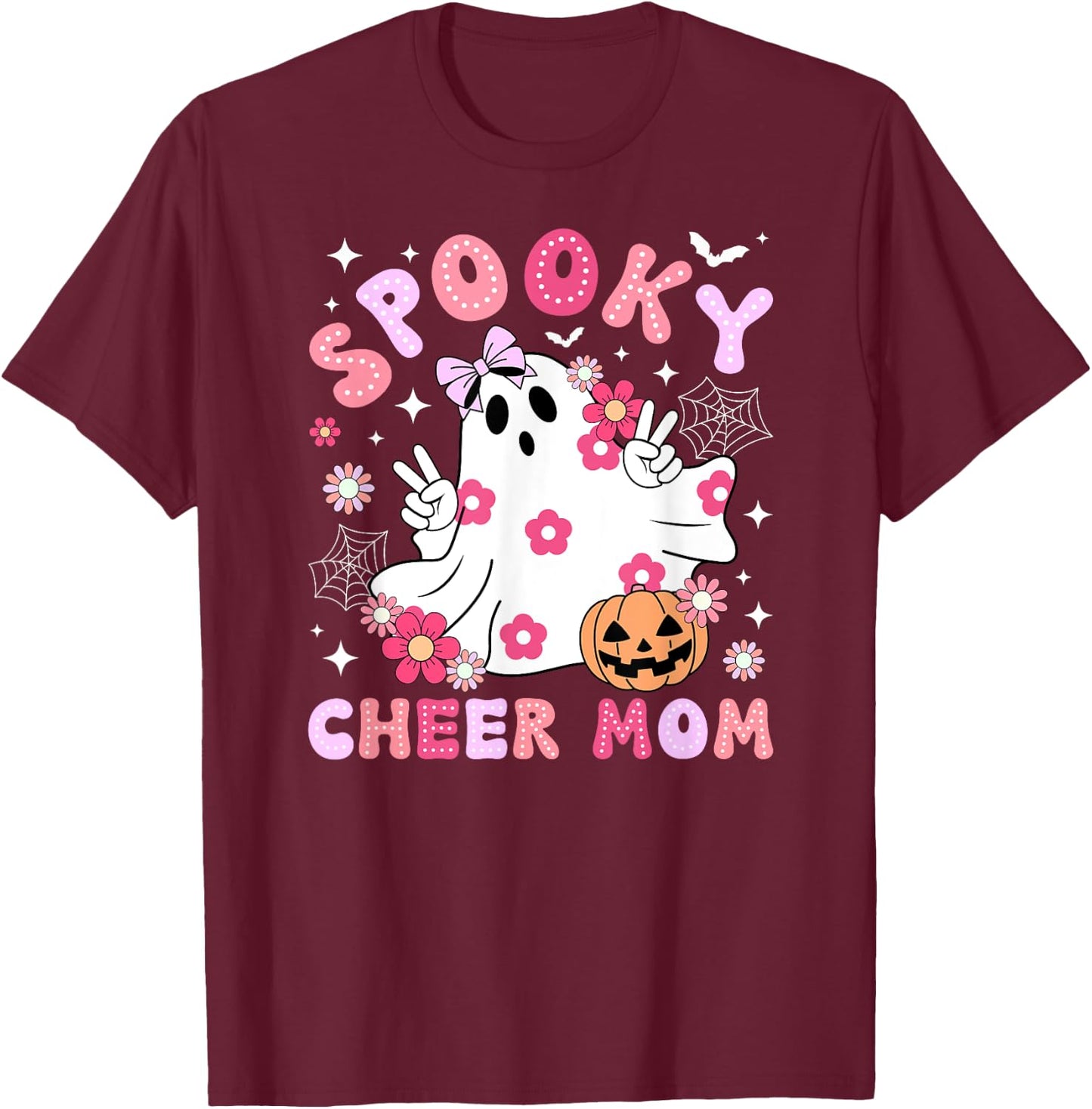 Spooky Cheer Mom Halloween Cheerleader Mama Cheerleading Mom T-Shirt - T-Shirt | Maroon