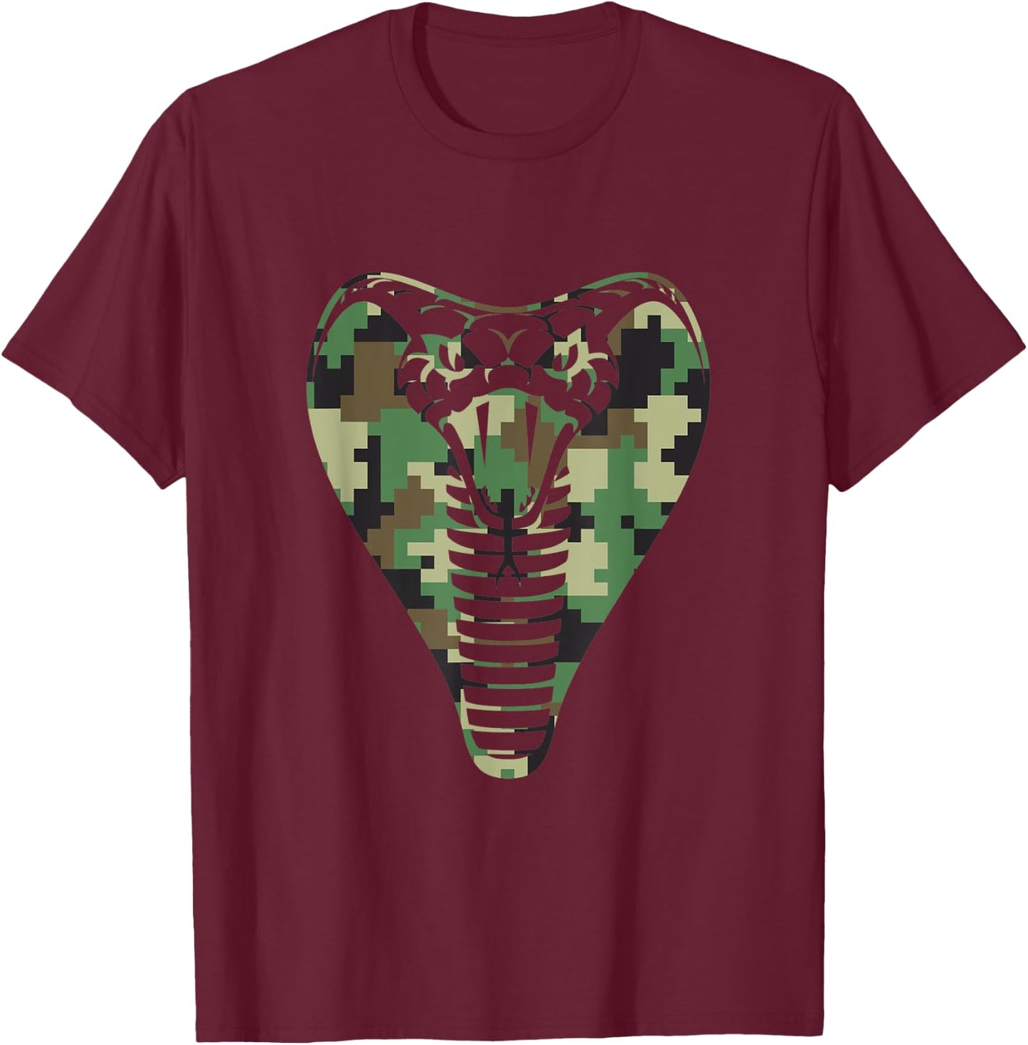 Camouflage King Cobra Snake Lover Graphic T-Shirt - T-Shirt | Maroon
