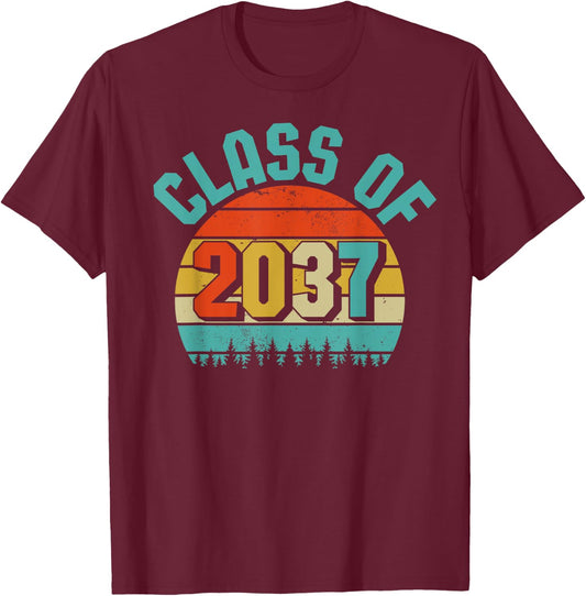 Class of 2037 Grow With Me Kindergarten to Graduation Retro T-Shirt - T-Shirt | Maroon