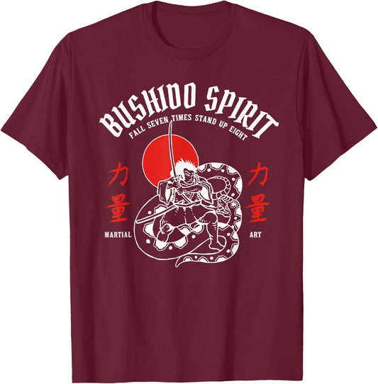 Bushido spirit. Samurai fights a great dragon, martial arts T-Shirt - T-Shirt | Maroon