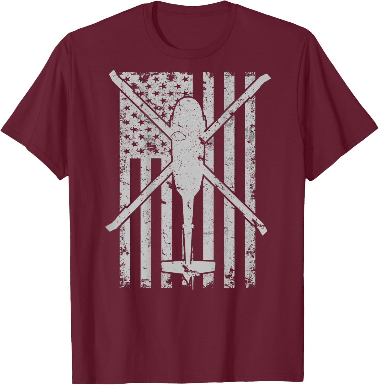 UH-60 Black Hawk Military Helicopter Vintage Flag BACK PRINT T-Shirt - T-Shirt | Maroon