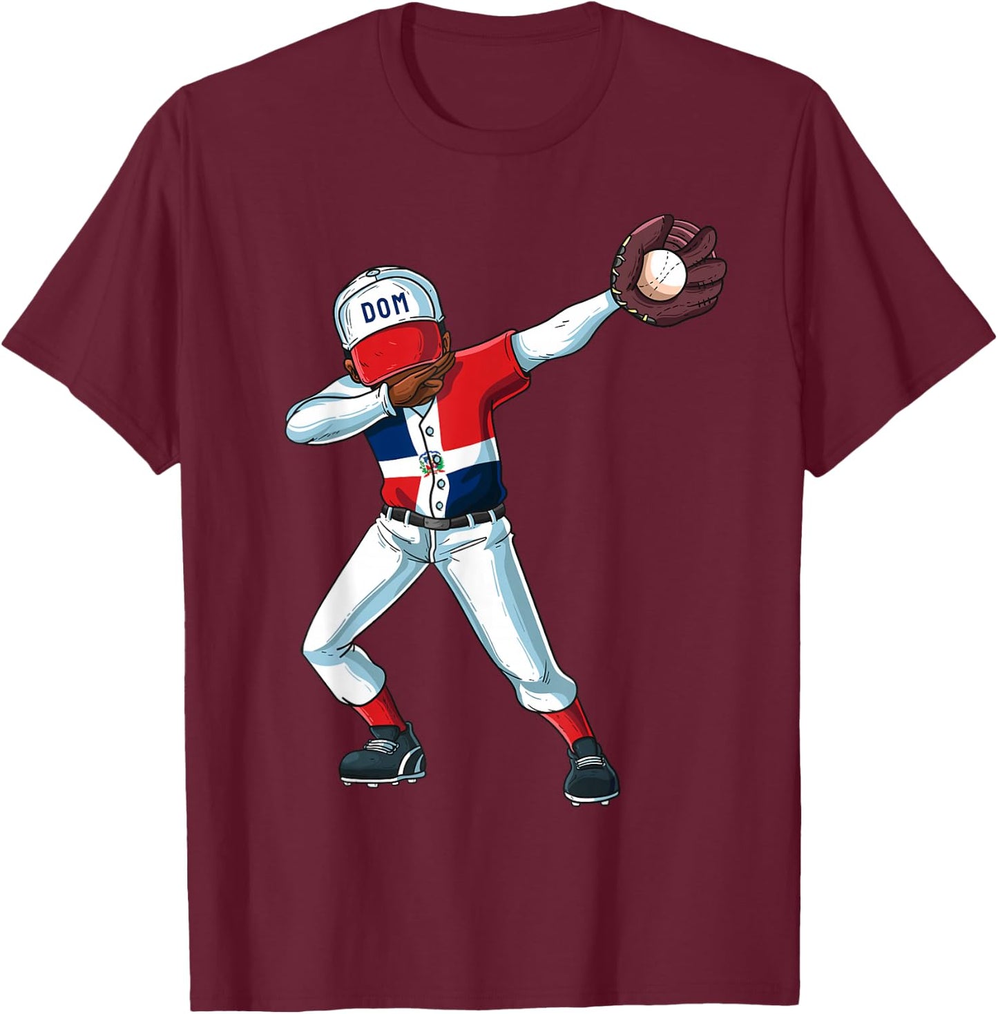Baseball Dabbing Dominican Republic Player Catcher Pitcher T-Shirt - T-Shirt | Maroon