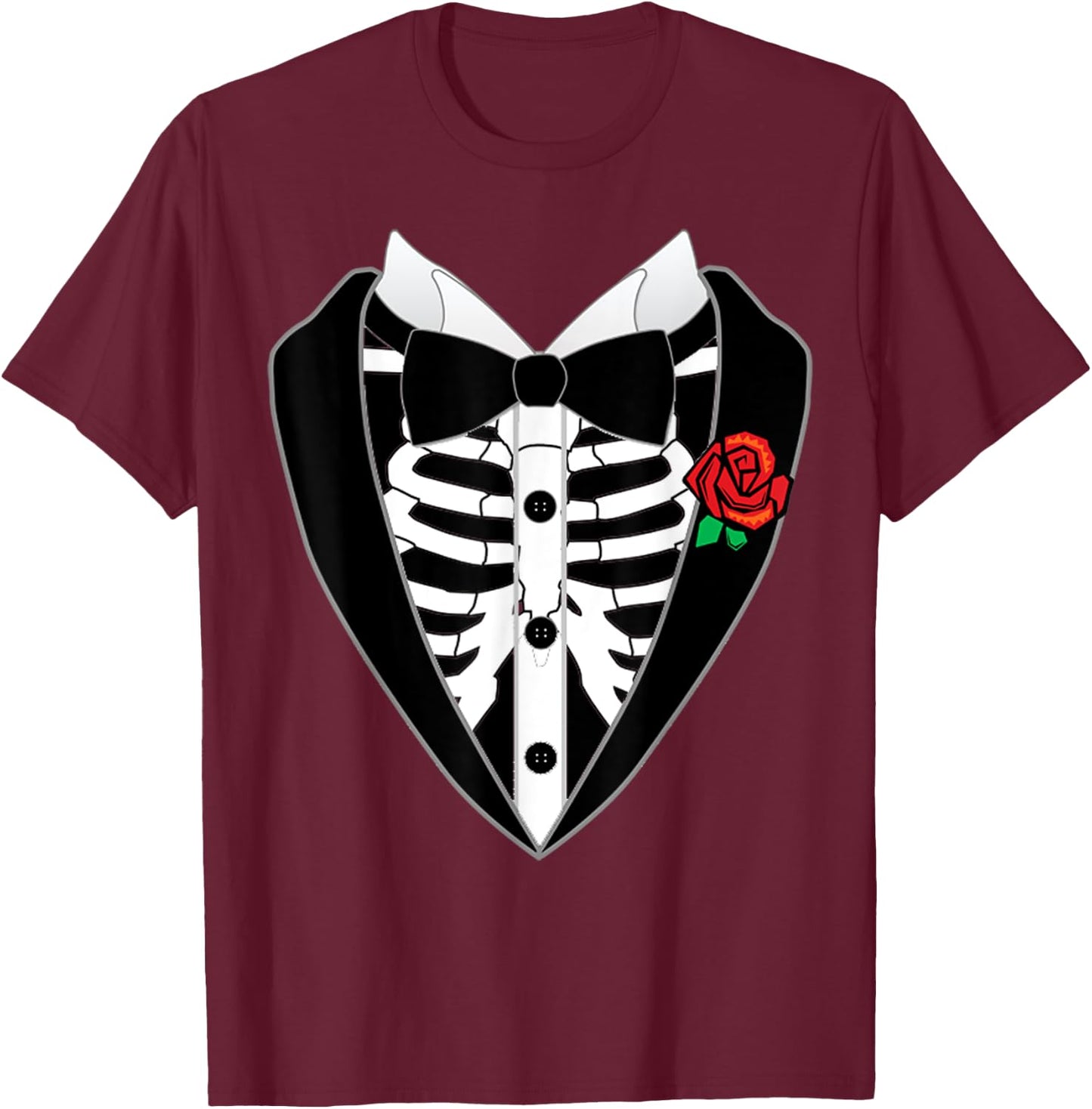 Halloween Costume Tuxedo Skeleton Bow Tie Tux Funny T-Shirt - T-Shirt | Maroon