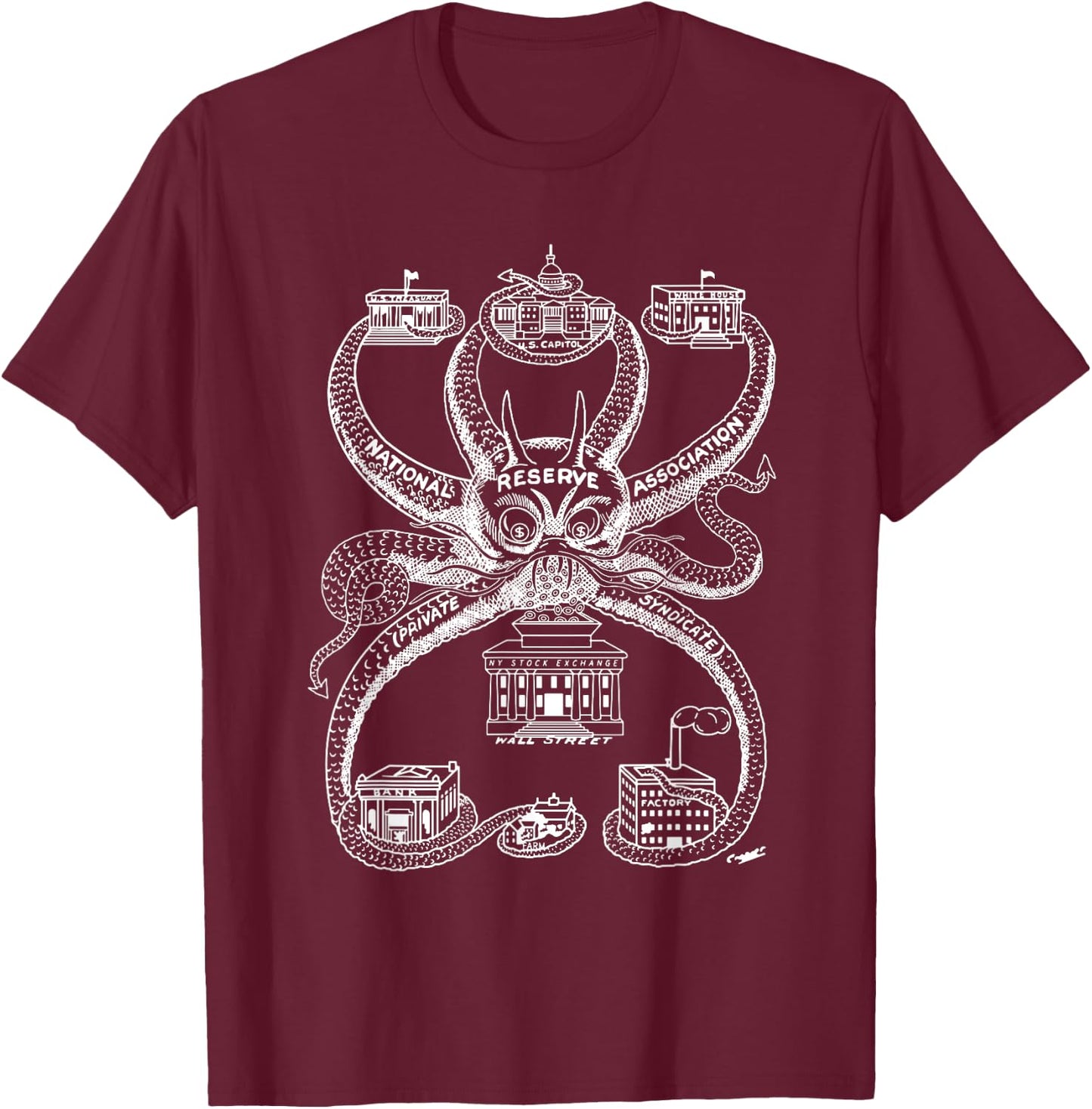 Aldrich Plan - Federal Reserve Octopus Shirt T-Shirt - T-Shirt | Maroon