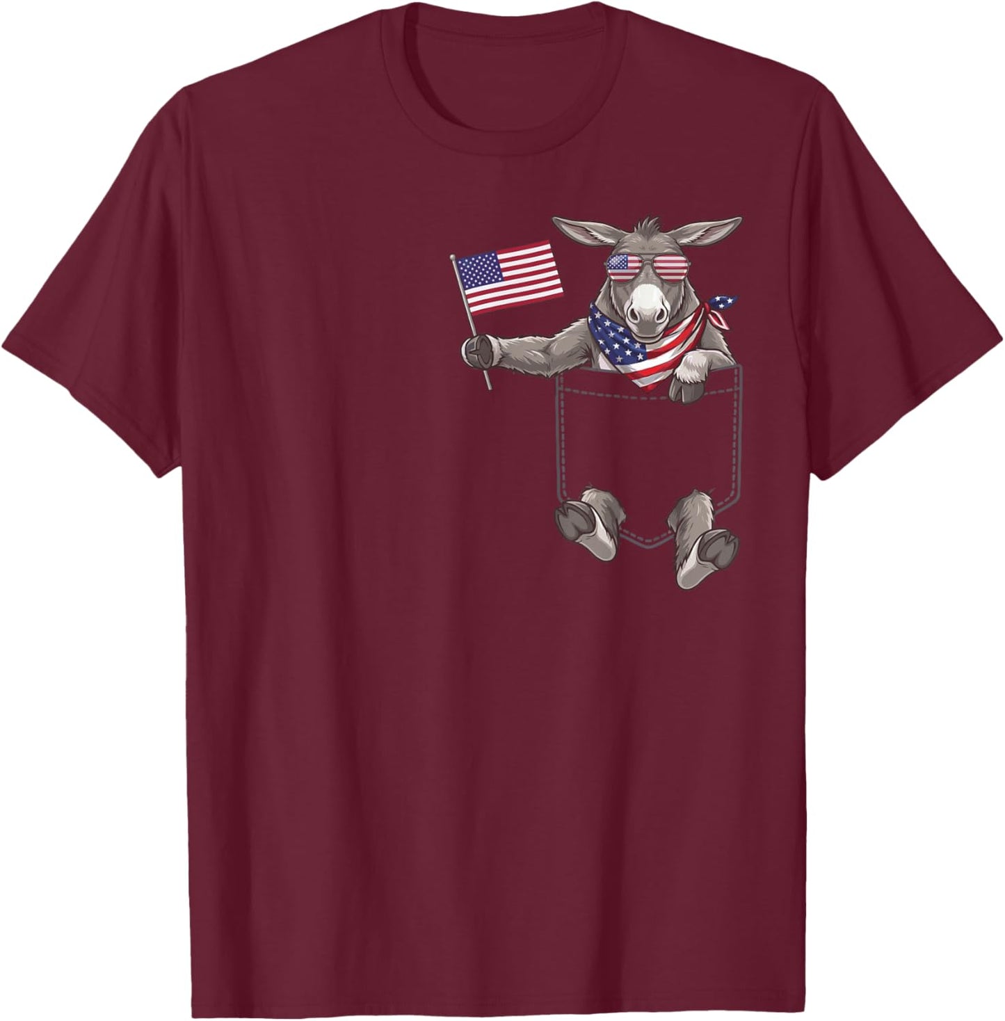 Donkey Pocket Patriotic American Flag 4th of July USA T-Shirt - T-Shirt | Maroon