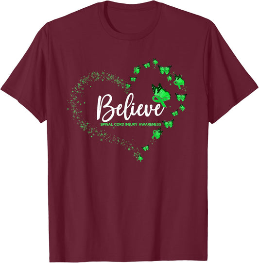 Spinal Cord Injury Awareness Butterfly Believe T-Shirt - T-Shirt | Maroon