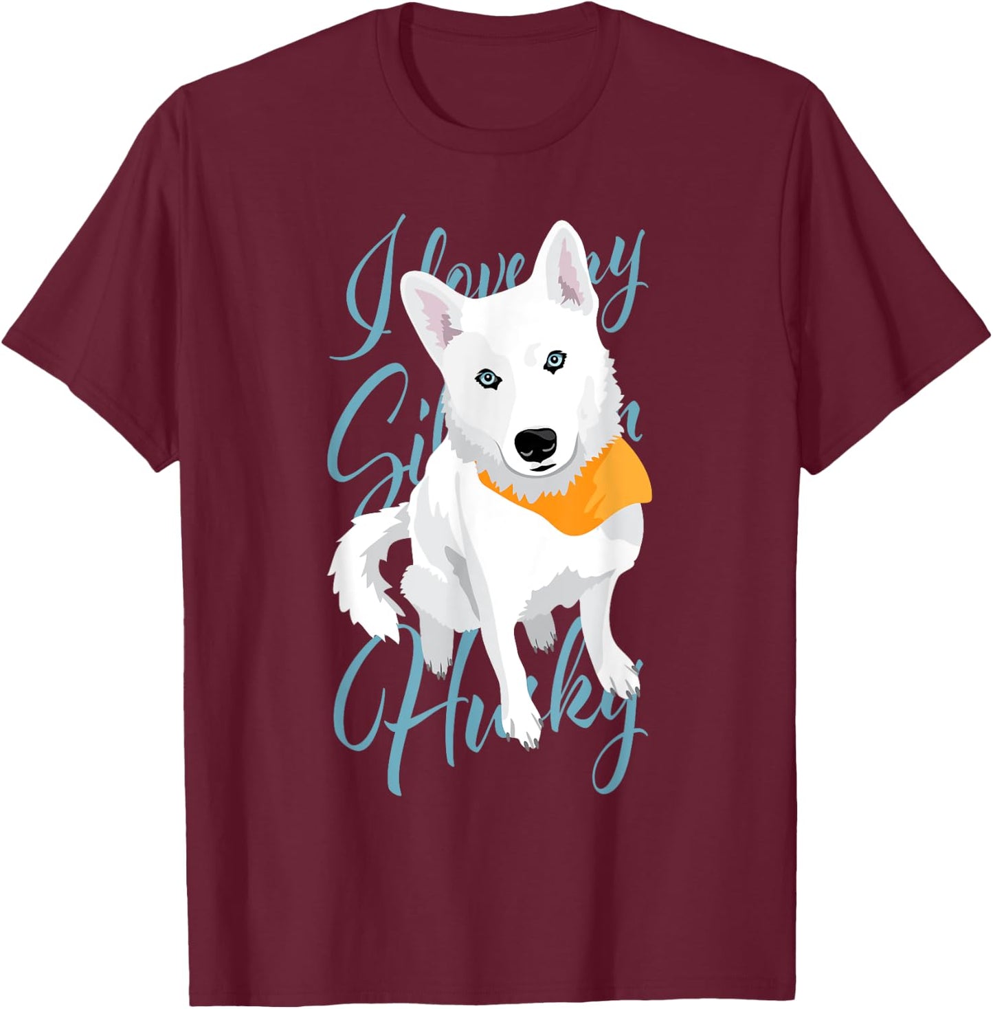 Claras White Husky Adults Siberian Husky Dog , Black, Short Sleeve, Small T-Shirt - T-Shirt | Maroon