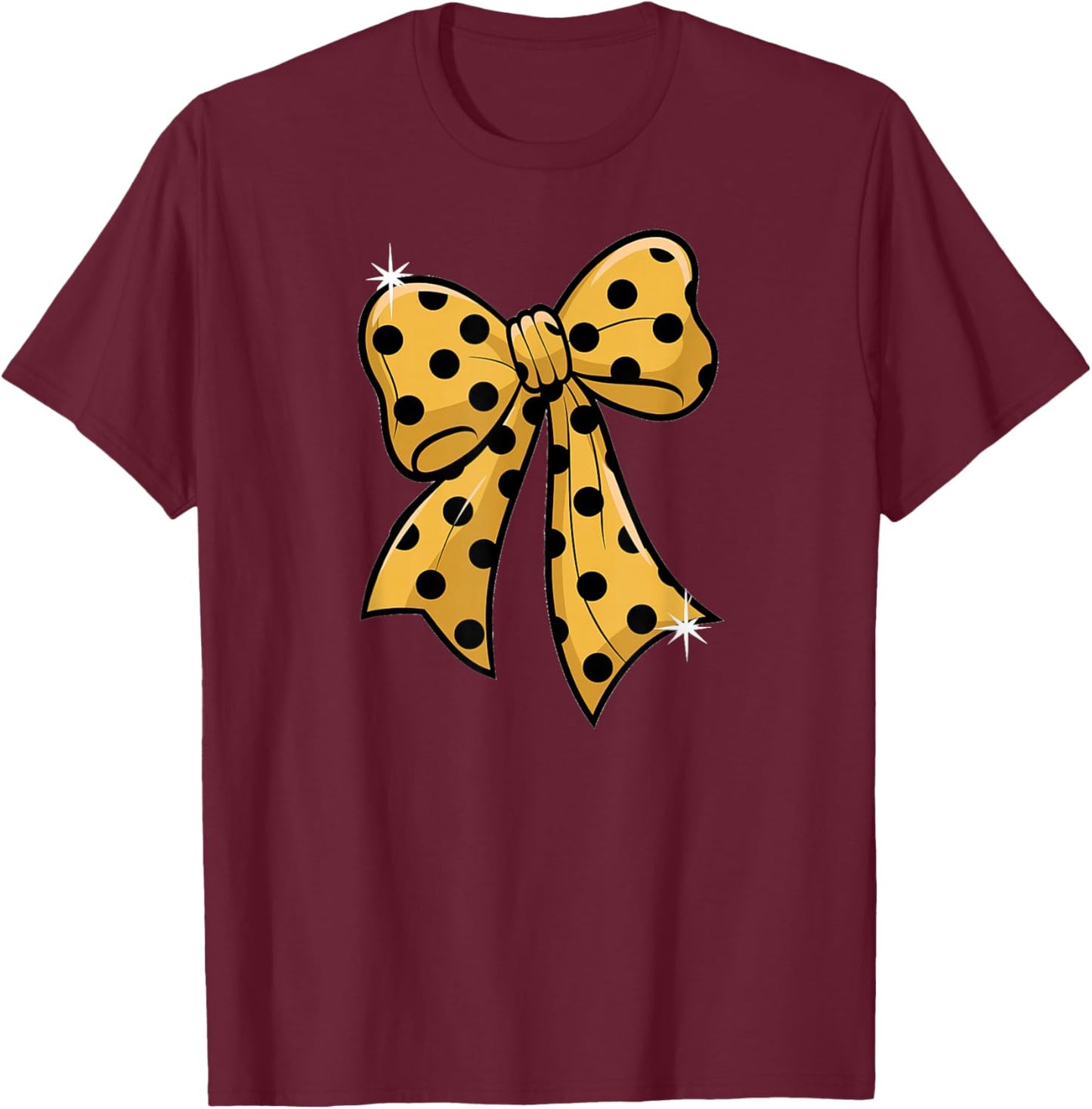 Stylish Yellow Polka Dot Bow Retro Coquette inspired T-Shirt - T-Shirt | Maroon