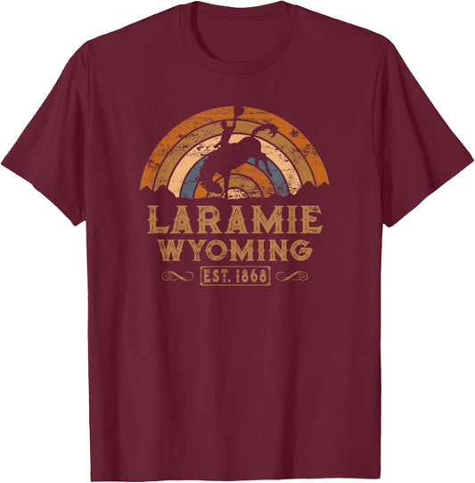 Laramie Wyoming WY Retro Style Rodeo Cowboy T-Shirt - T-Shirt | Maroon