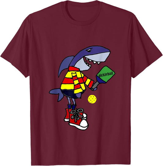 SmileteesSports Funny Shark Playing Pickleball T-Shirt - T-Shirt | Maroon