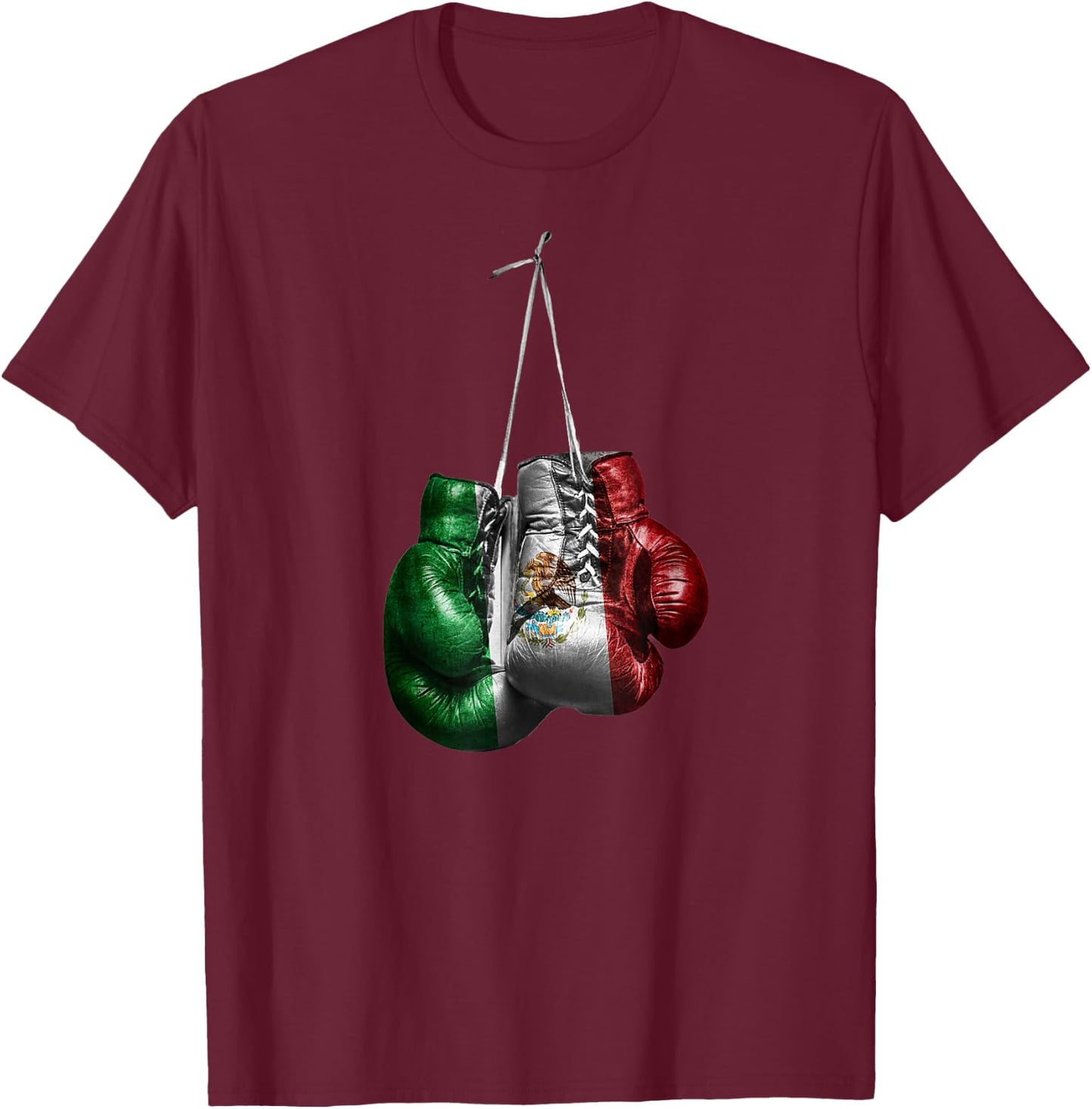 Boxing Gloves - Mexico Vintage Flag , Black, Small, Short Sleeve, Classic Fit, Cotton, Polyester T-Shirt - T-Shirt | Maroon