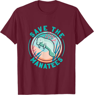 Cute Save The Manatees T-Shirt - T-Shirt | Maroon