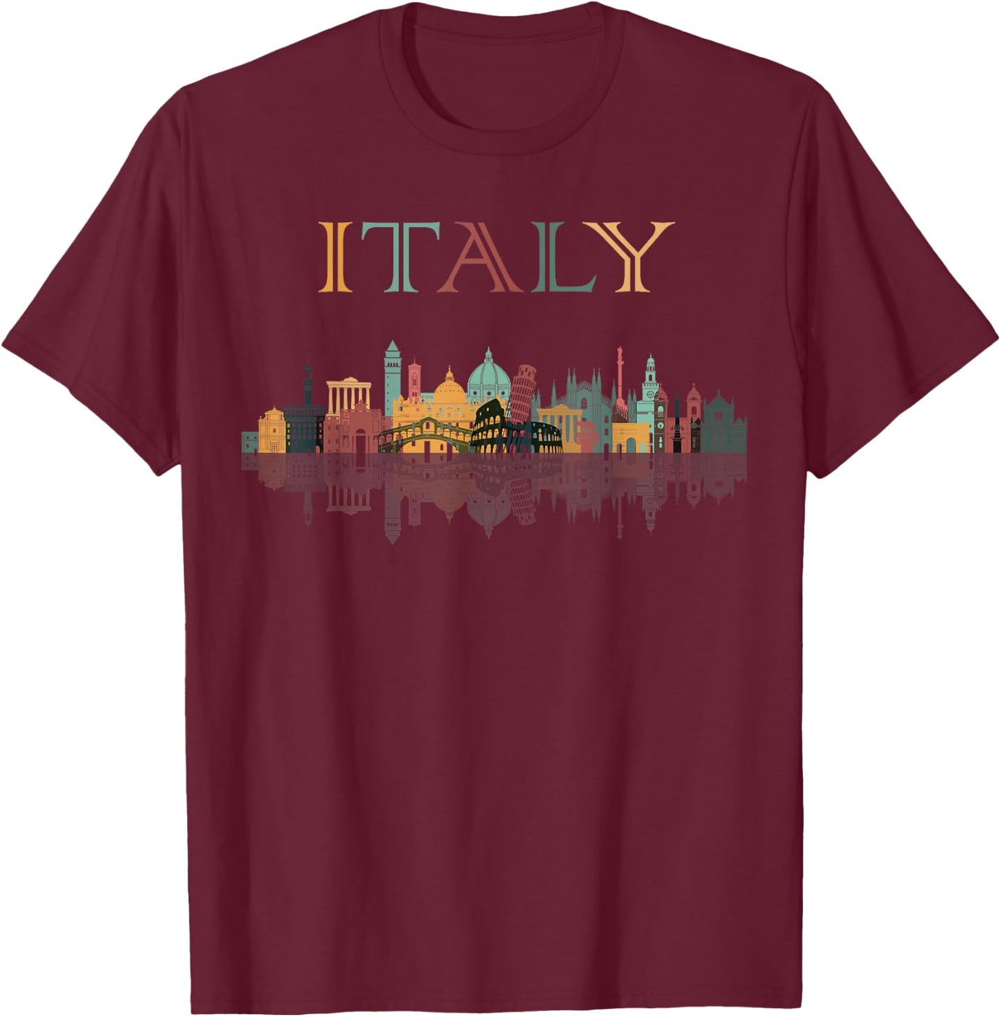 Colorful Travel around Italy Family Shirt European Vacation T-Shirt - T-Shirt | Maroon