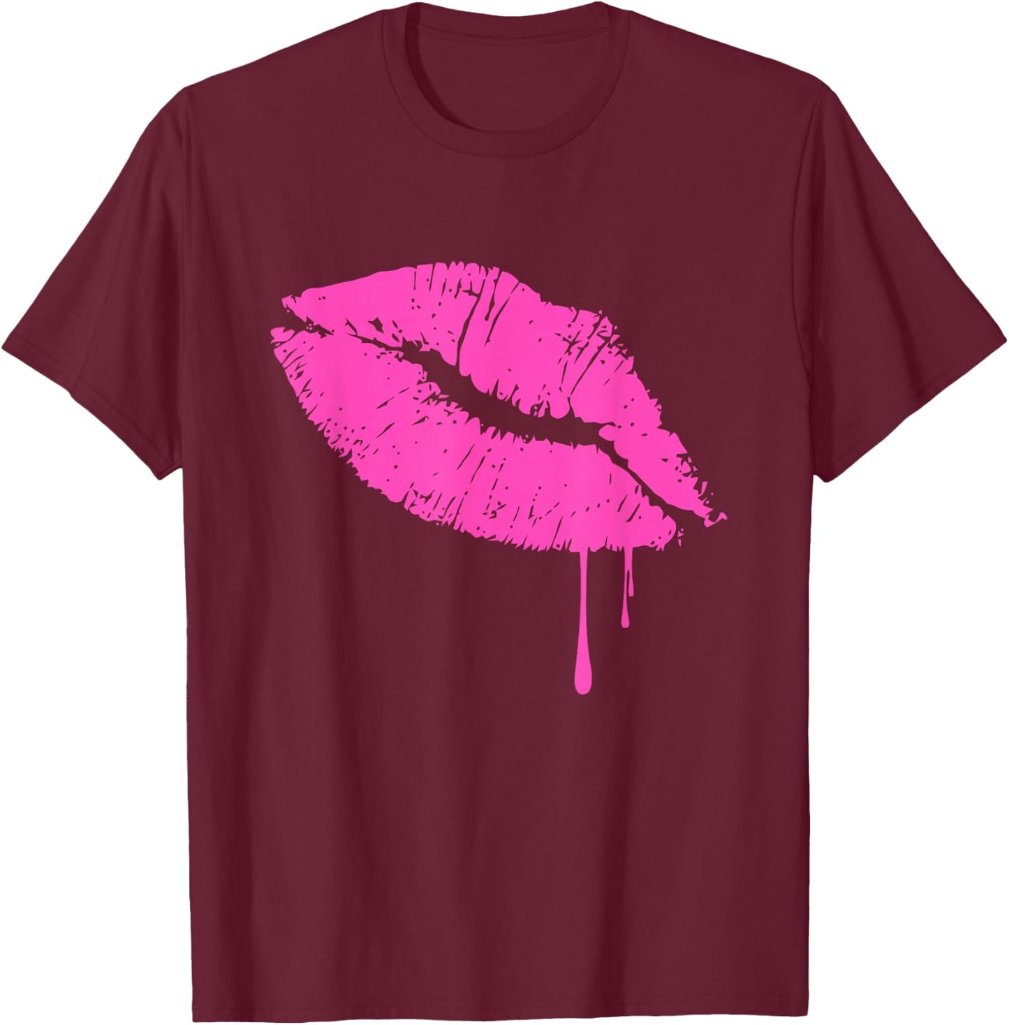 Hot Pink Lips Neon 80s Kiss T-Shirt - T-Shirt | Maroon
