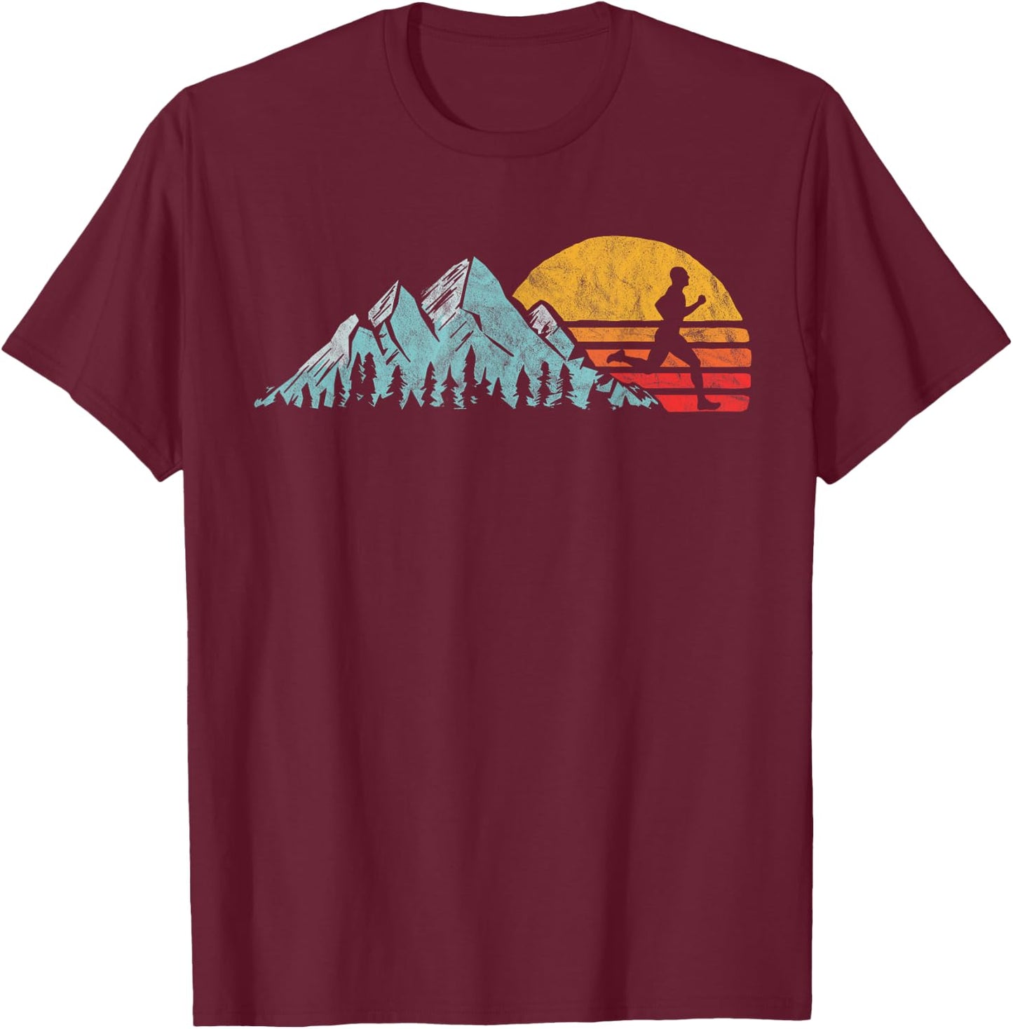 Mountain Runner - Retro Style Vintage Running T-Shirt - T-Shirt | Maroon