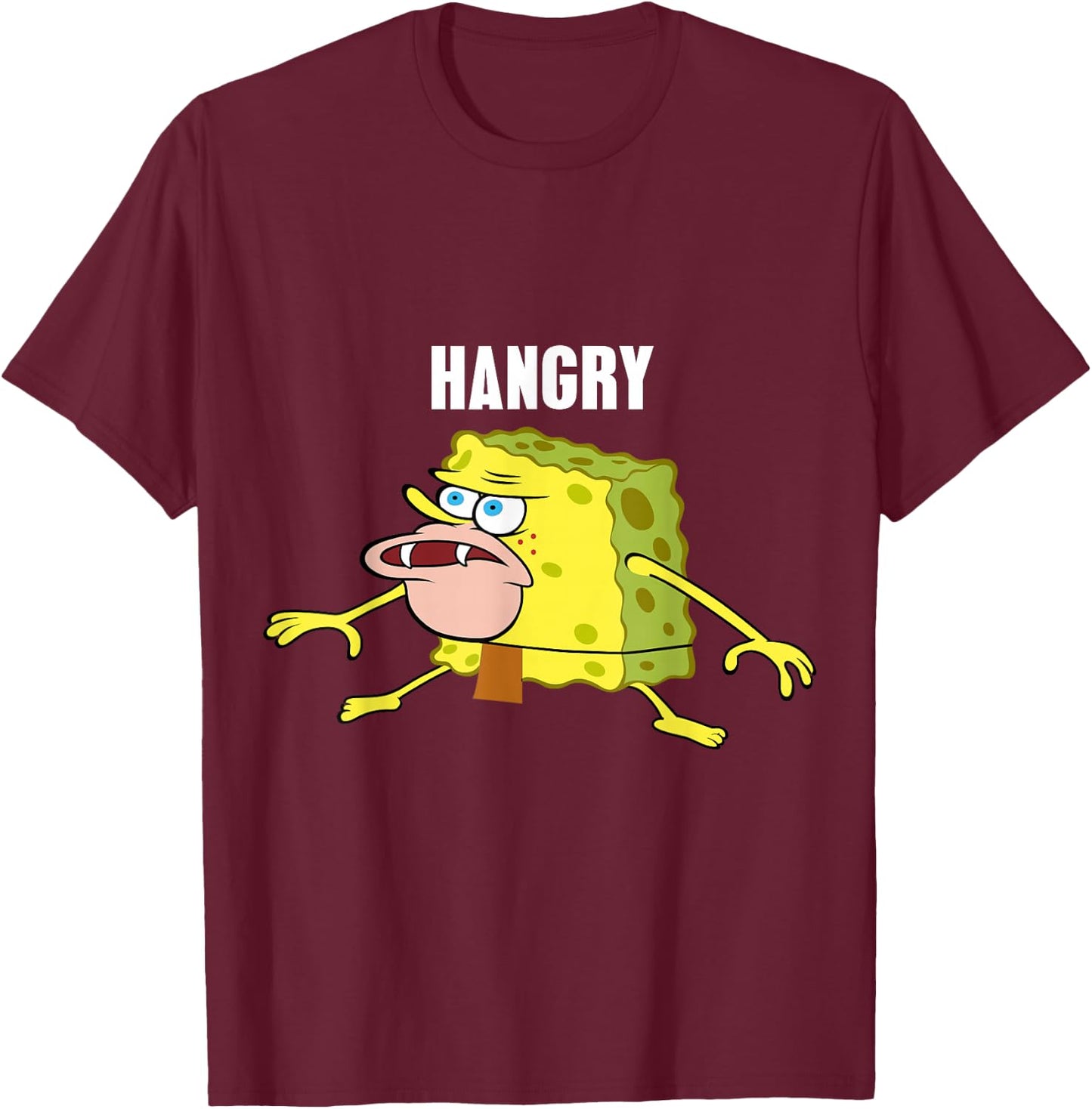 Hangry Caveman Spongebob Meme T-Shirt - T-Shirt | Maroon