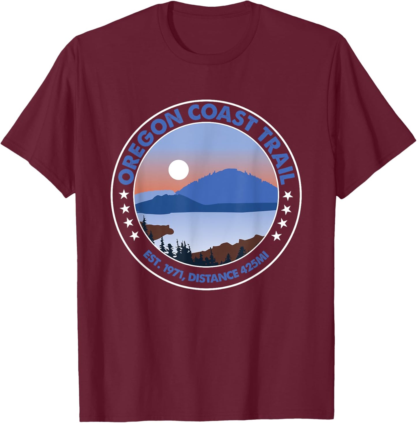 Oregon Coast Trial - American Long-Distance Trail T-Shirt - T-Shirt | Maroon