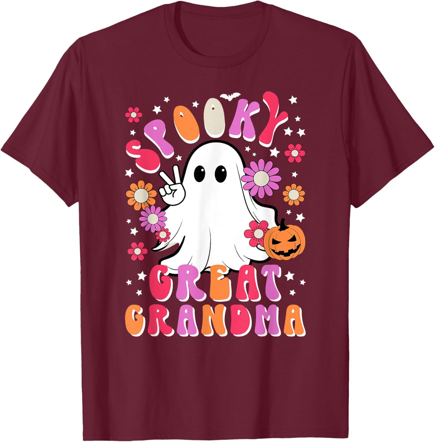 Spooky Great Grandma Halloween Great Grandmother Groovy T-Shirt - T-Shirt | Maroon