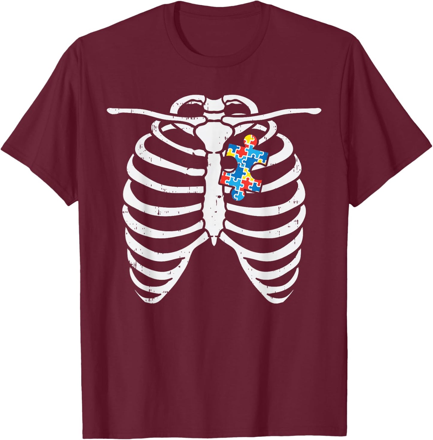 Autism Awareness Puzzle Skeleton X-Ray Halloween Costume Kid T-Shirt - T-Shirt | Maroon