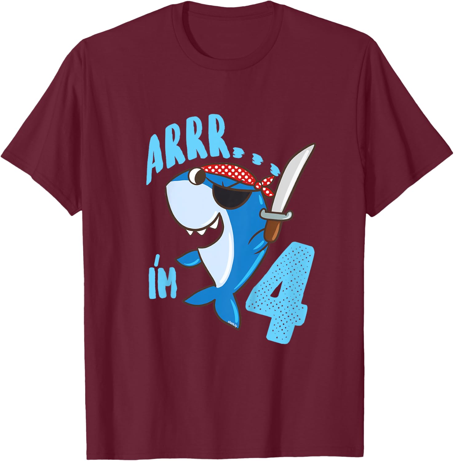 Kids 4th Birthday Gift Boys Shark Pirate 4 Years T-Shirt - T-Shirt | Maroon